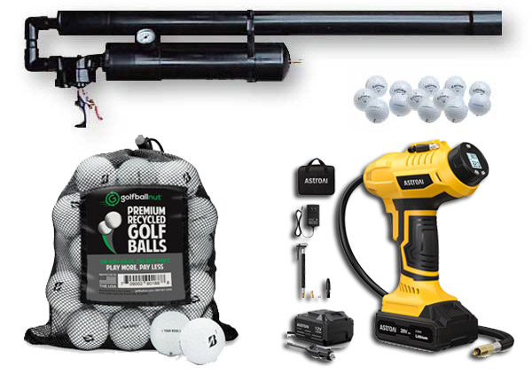 Golf ball launcher kit with balls and air pump