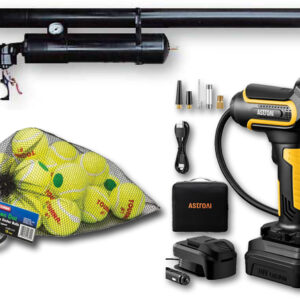Tennis ball launcher with air compressor and accessories