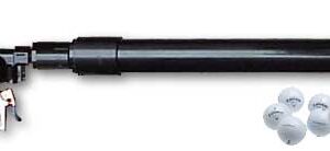 Black paintball gun with several white paintballs